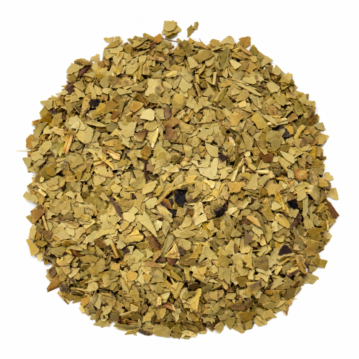 Dried yerba maté leaves on a white background