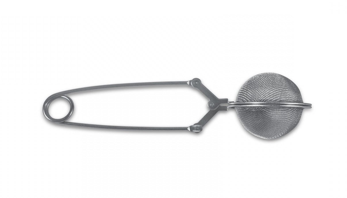 The Bondi Beach Tea Co Clamp Style Tea Infuser features a scissor-style handle and mesh ball, perfect for brewing your favorite tea, elegantly showcased on a white background.